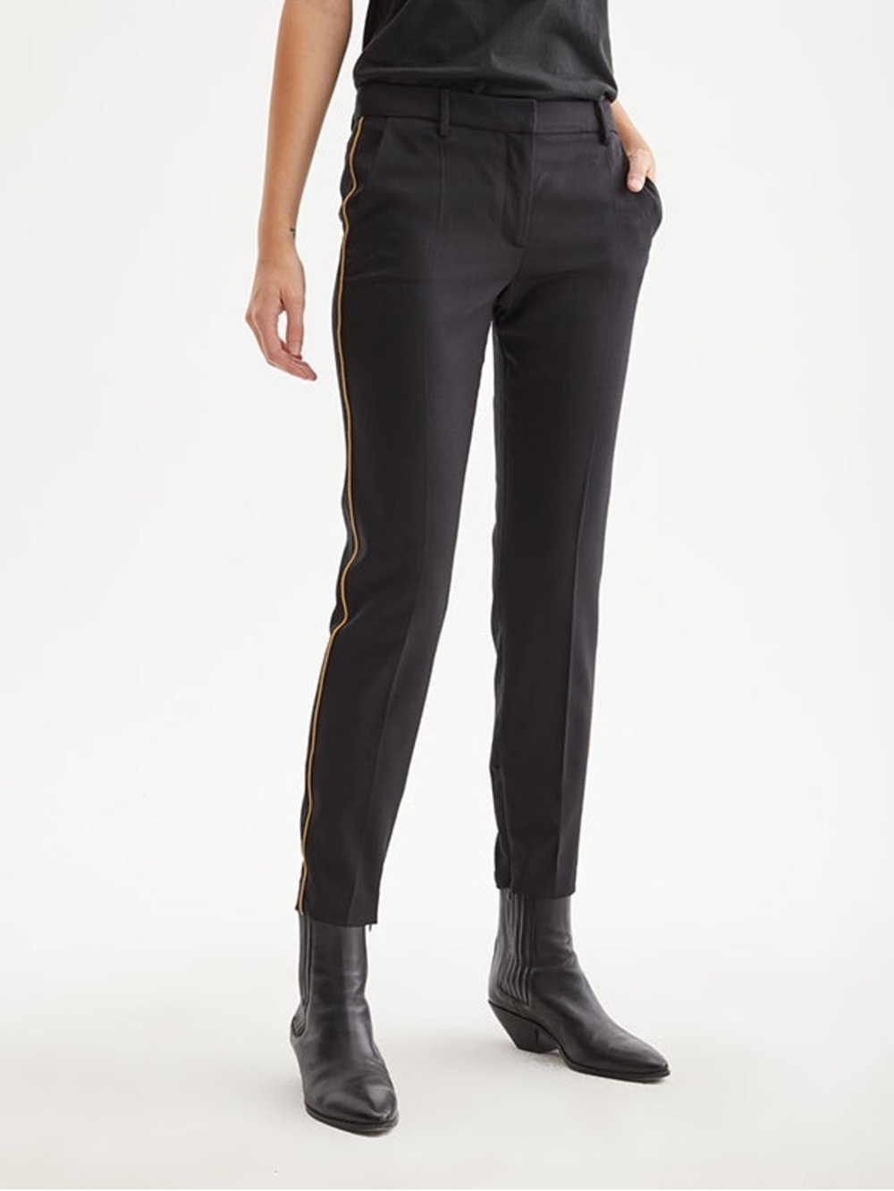 NILI LOTAN Leo Black Wool Tuxedo Trouser Pant Gold Stripe 6 - Picture 2 of 14